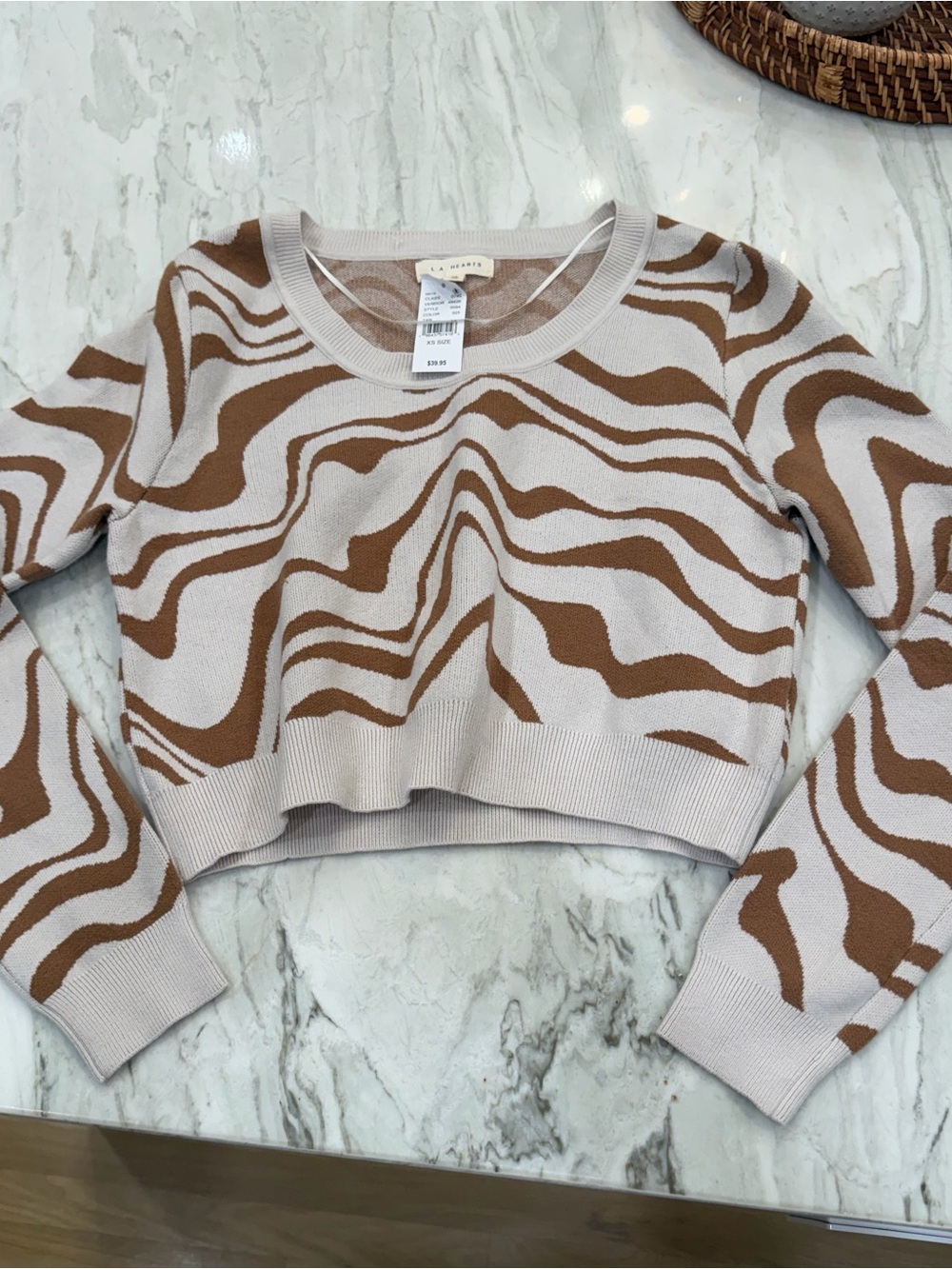 Pacsun La Hearts Cropped Zebra-Print Sweater in Beige and Brown - XS